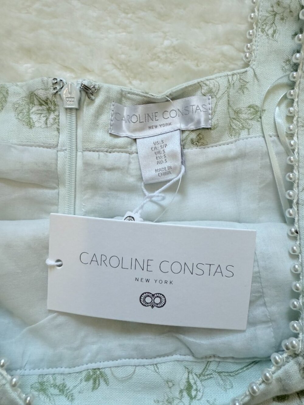 NWT Caroline Constas Linen Blend Floral Maxi Dress Mint Green Size S Cottagecore - Picture 15 of 15